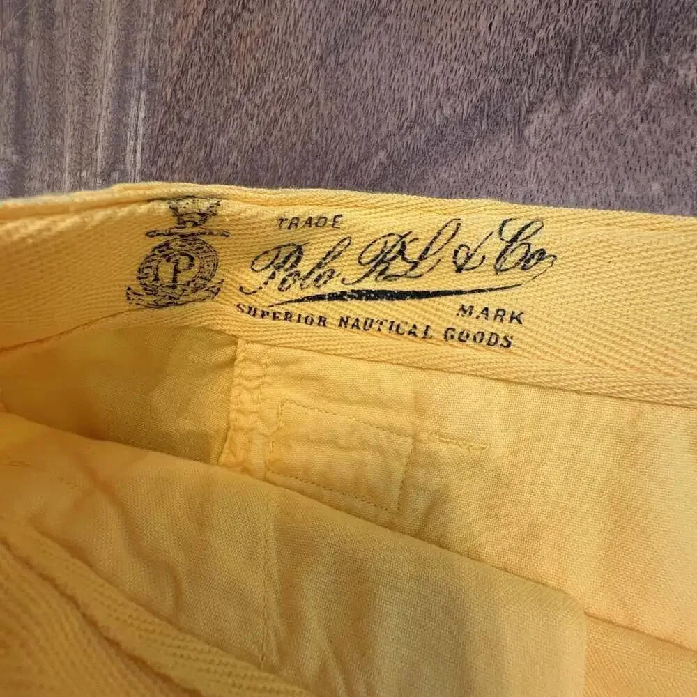 Polo Ralph Lauren Shorts Mens 38 Yellow Linen Cotton Chino 8 Inch Inseam Casual